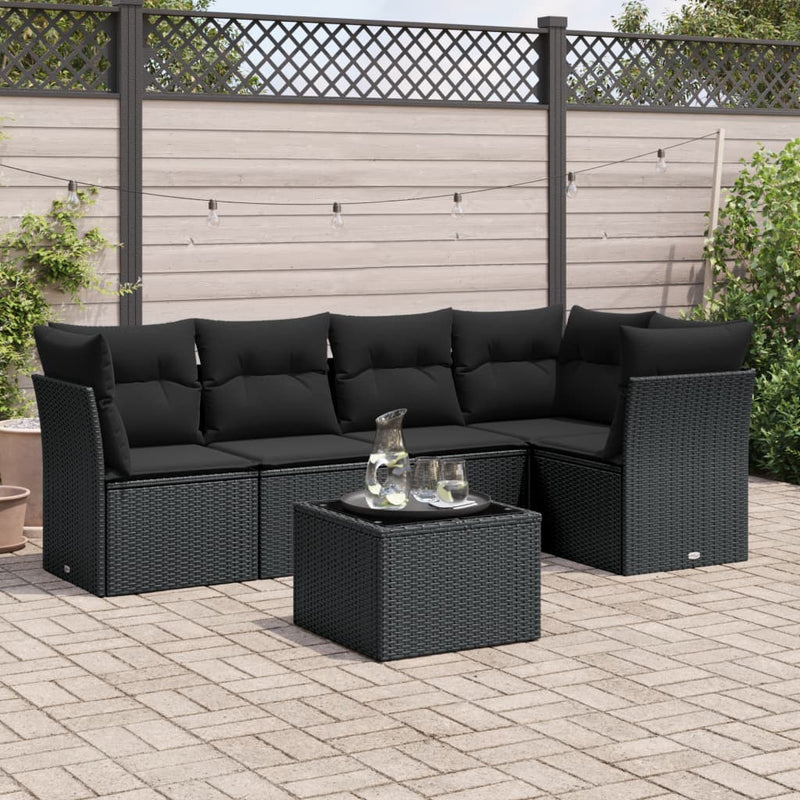 6 Piece Garden Sofa Set with Cushions Black Poly Rattan Payday Deals