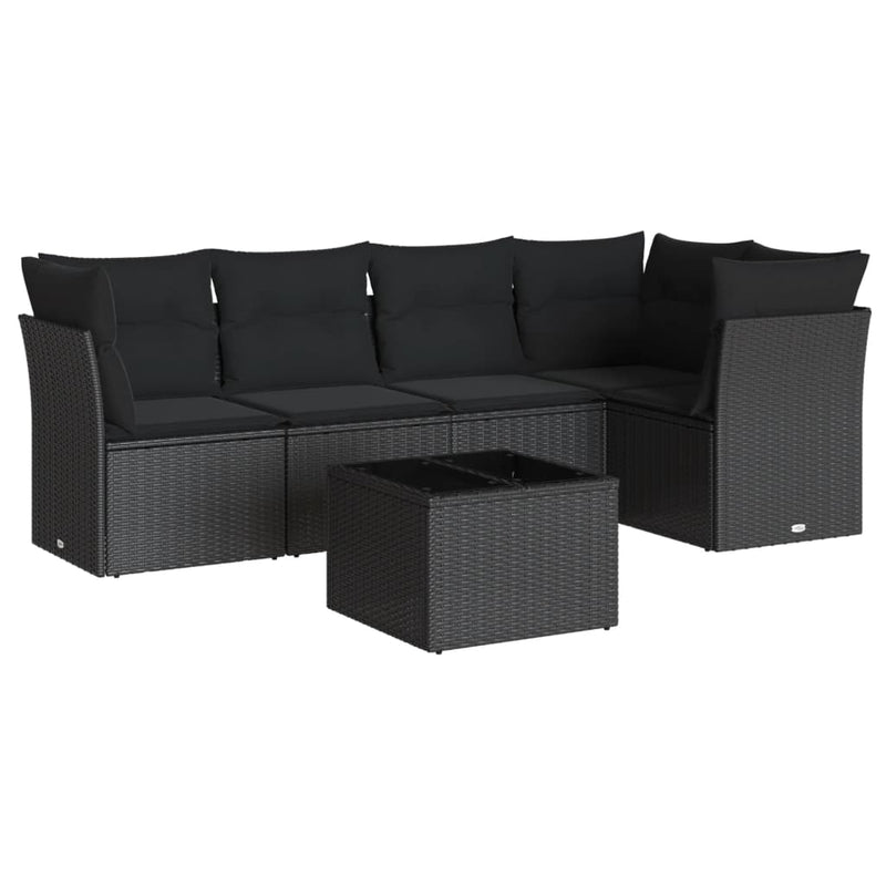 6 Piece Garden Sofa Set with Cushions Black Poly Rattan Payday Deals