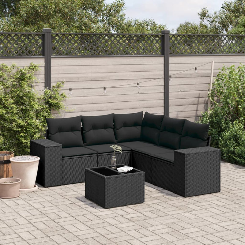 6 Piece Garden Sofa Set with Cushions Black Poly Rattan Payday Deals