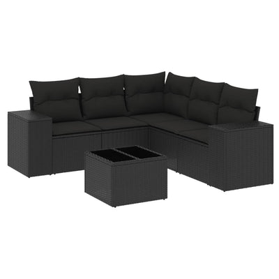 6 Piece Garden Sofa Set with Cushions Black Poly Rattan Payday Deals