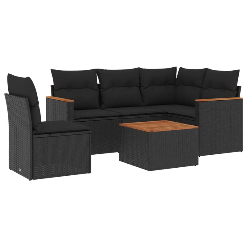 6 Piece Garden Sofa Set with Cushions Black Poly Rattan Payday Deals