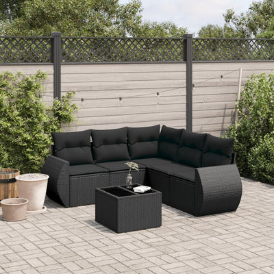 6 Piece Garden Sofa Set with Cushions Black Poly Rattan