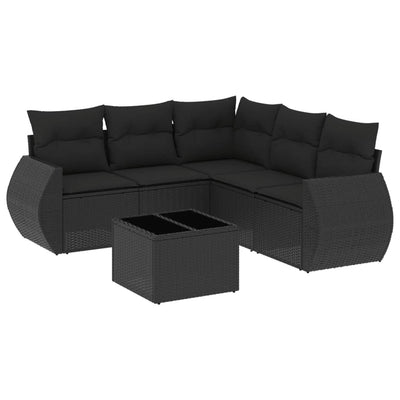 6 Piece Garden Sofa Set with Cushions Black Poly Rattan Payday Deals