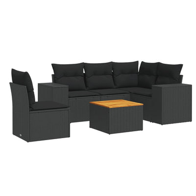 6 Piece Garden Sofa Set with Cushions Black Poly Rattan Payday Deals