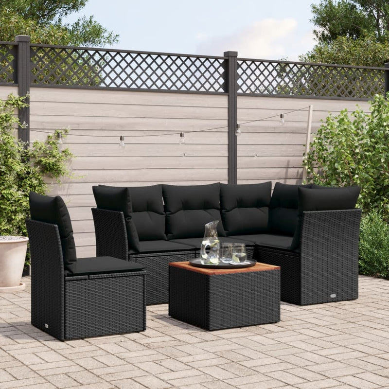 6 Piece Garden Sofa Set with Cushions Black Poly Rattan Payday Deals