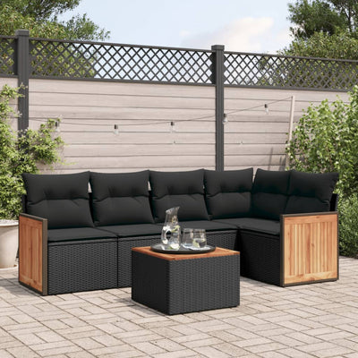 6 Piece Garden Sofa Set with Cushions Black Poly Rattan