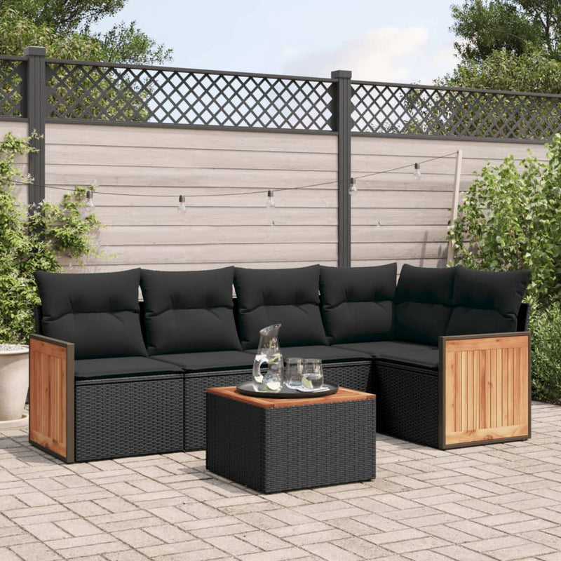 6 Piece Garden Sofa Set with Cushions Black Poly Rattan Payday Deals