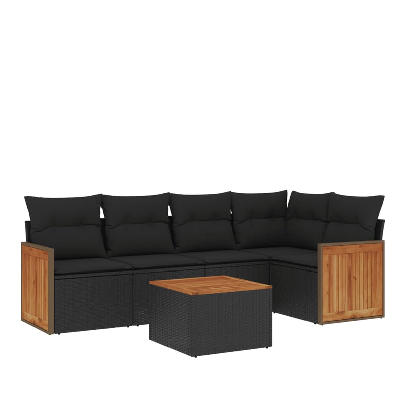 6 Piece Garden Sofa Set with Cushions Black Poly Rattan Payday Deals