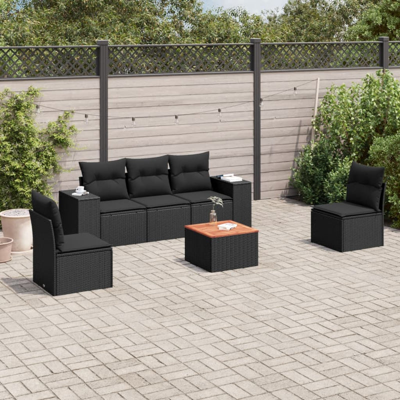 6 Piece Garden Sofa Set with Cushions Black Poly Rattan Payday Deals