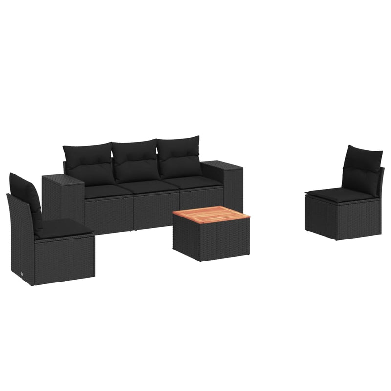 6 Piece Garden Sofa Set with Cushions Black Poly Rattan Payday Deals