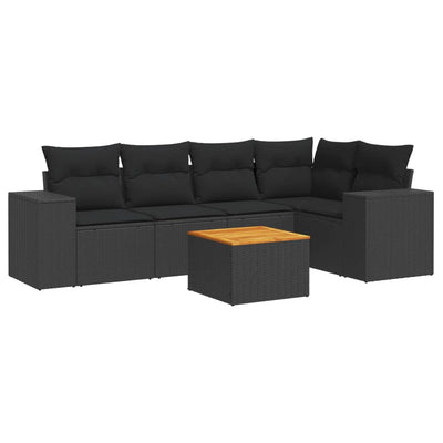 6 Piece Garden Sofa Set with Cushions Black Poly Rattan Payday Deals