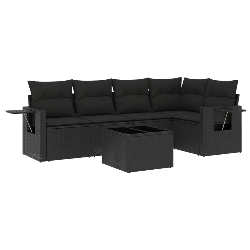 6 Piece Garden Sofa Set with Cushions Black Poly Rattan Payday Deals