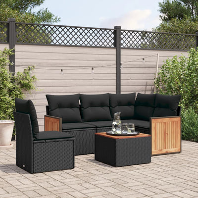 6 Piece Garden Sofa Set with Cushions Black Poly Rattan