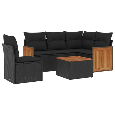 6 Piece Garden Sofa Set with Cushions Black Poly Rattan Payday Deals