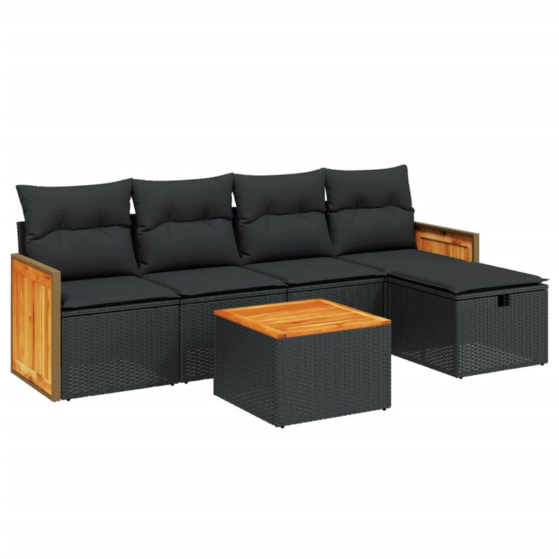 6 Piece Garden Sofa Set with Cushions Black Poly Rattan Payday Deals