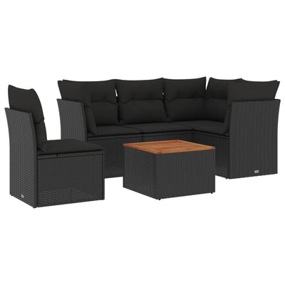 6 Piece Garden Sofa Set with Cushions Black Poly Rattan Payday Deals