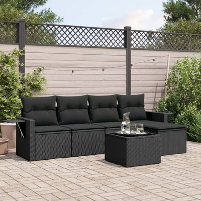 6 Piece Garden Sofa Set with Cushions Black Poly Rattan