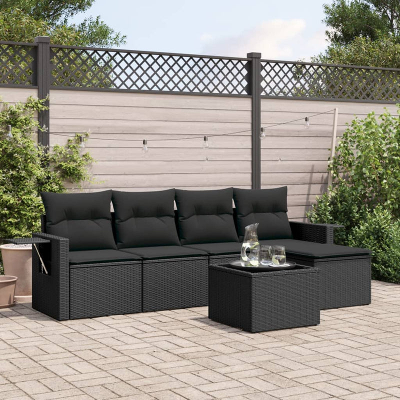 6 Piece Garden Sofa Set with Cushions Black Poly Rattan Payday Deals