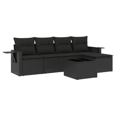 6 Piece Garden Sofa Set with Cushions Black Poly Rattan Payday Deals