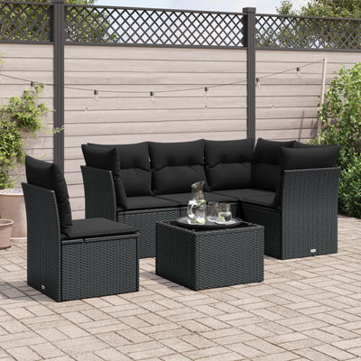 6 Piece Garden Sofa Set with Cushions Black Poly Rattan