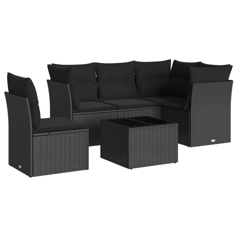 6 Piece Garden Sofa Set with Cushions Black Poly Rattan Payday Deals