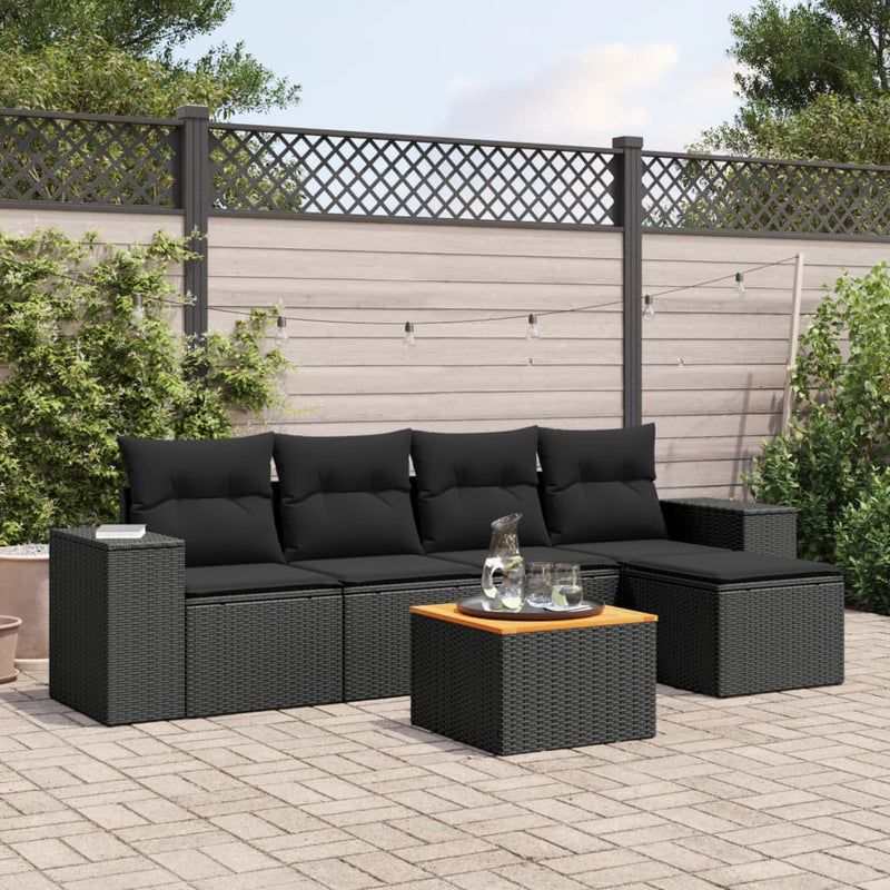 6 Piece Garden Sofa Set with Cushions Black Poly Rattan Payday Deals