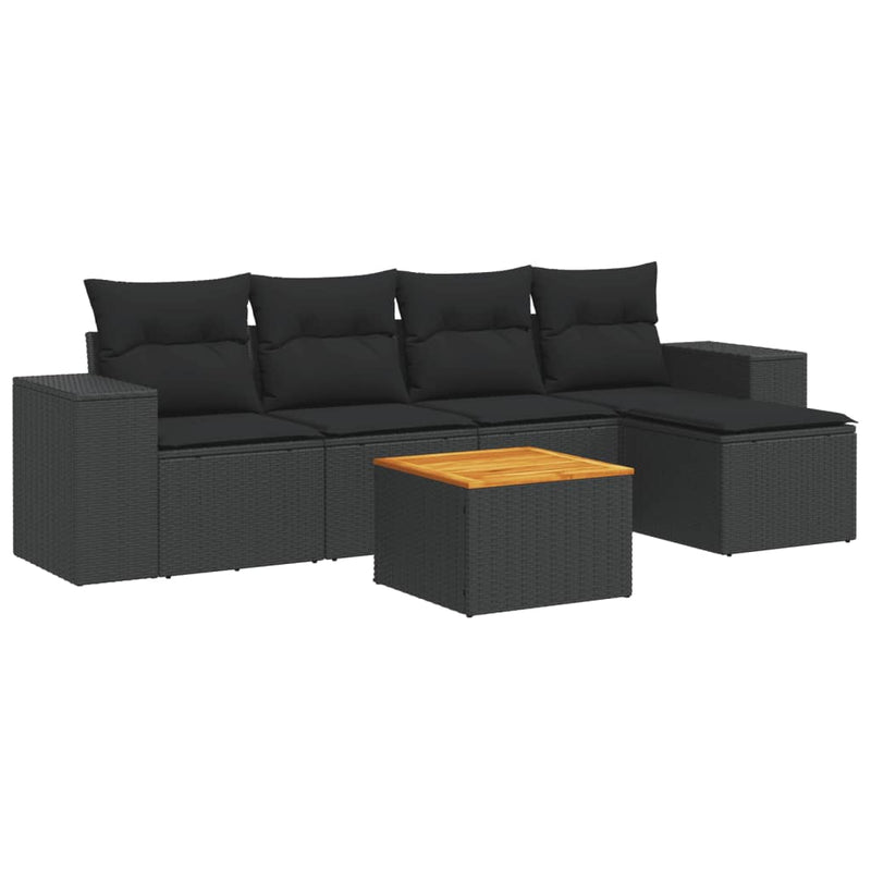 6 Piece Garden Sofa Set with Cushions Black Poly Rattan Payday Deals