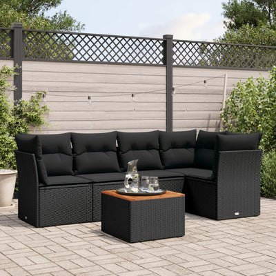 6 Piece Garden Sofa Set with Cushions Black Poly Rattan