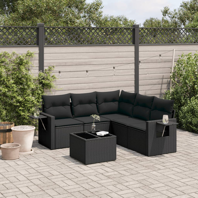 6 Piece Garden Sofa Set with Cushions Black Poly Rattan Payday Deals