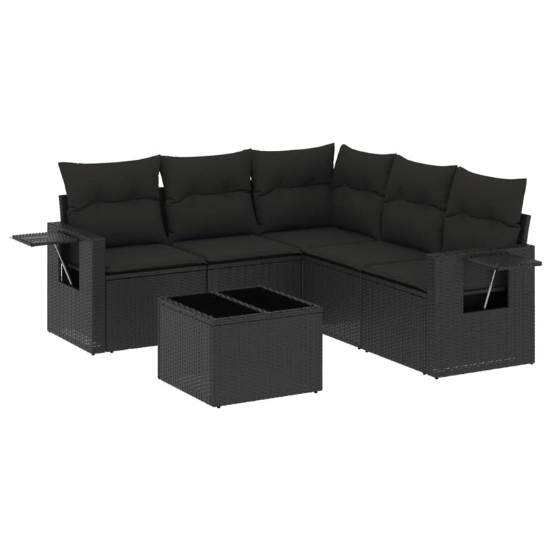 6 Piece Garden Sofa Set with Cushions Black Poly Rattan Payday Deals