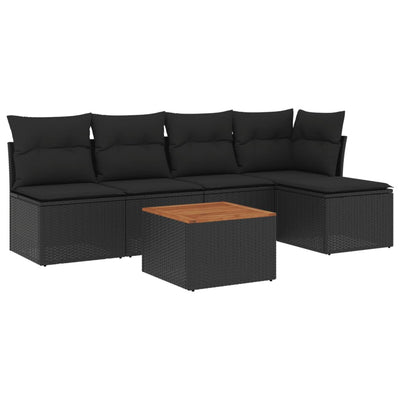 6 Piece Garden Sofa Set with Cushions Black Poly Rattan Payday Deals