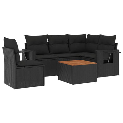 6 Piece Garden Sofa Set with Cushions Black Poly Rattan Payday Deals