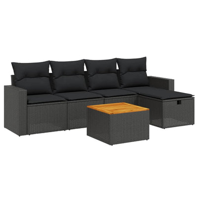 6 Piece Garden Sofa Set with Cushions Black Poly Rattan Payday Deals