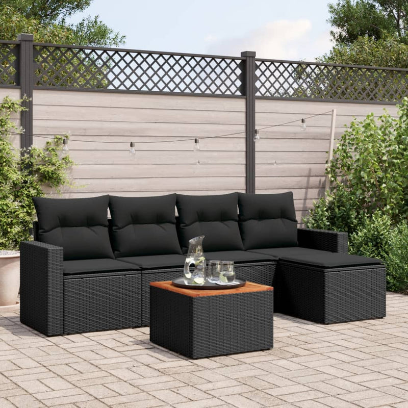 6 Piece Garden Sofa Set with Cushions Black Poly Rattan Payday Deals