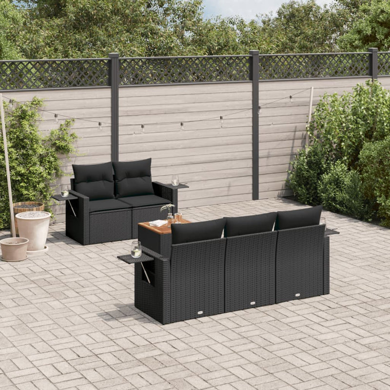 6 Piece Garden Sofa Set with Cushions Black Poly Rattan Payday Deals