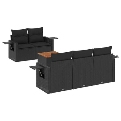 6 Piece Garden Sofa Set with Cushions Black Poly Rattan Payday Deals