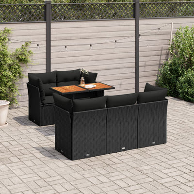 6 Piece Garden Sofa Set with Cushions Black Poly Rattan