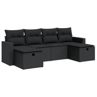 6 Piece Garden Sofa Set with Cushions Black Poly Rattan Payday Deals