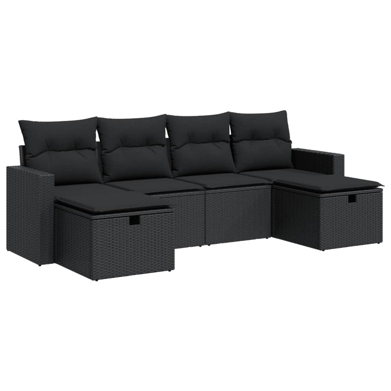 6 Piece Garden Sofa Set with Cushions Black Poly Rattan Payday Deals