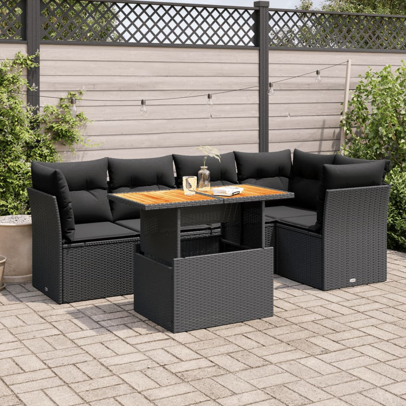 6 Piece Garden Sofa Set with Cushions Black Poly Rattan Payday Deals