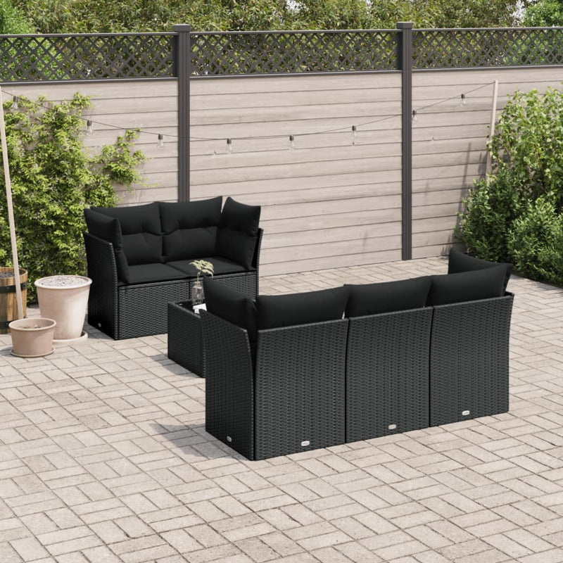 6 Piece Garden Sofa Set with Cushions Black Poly Rattan Payday Deals