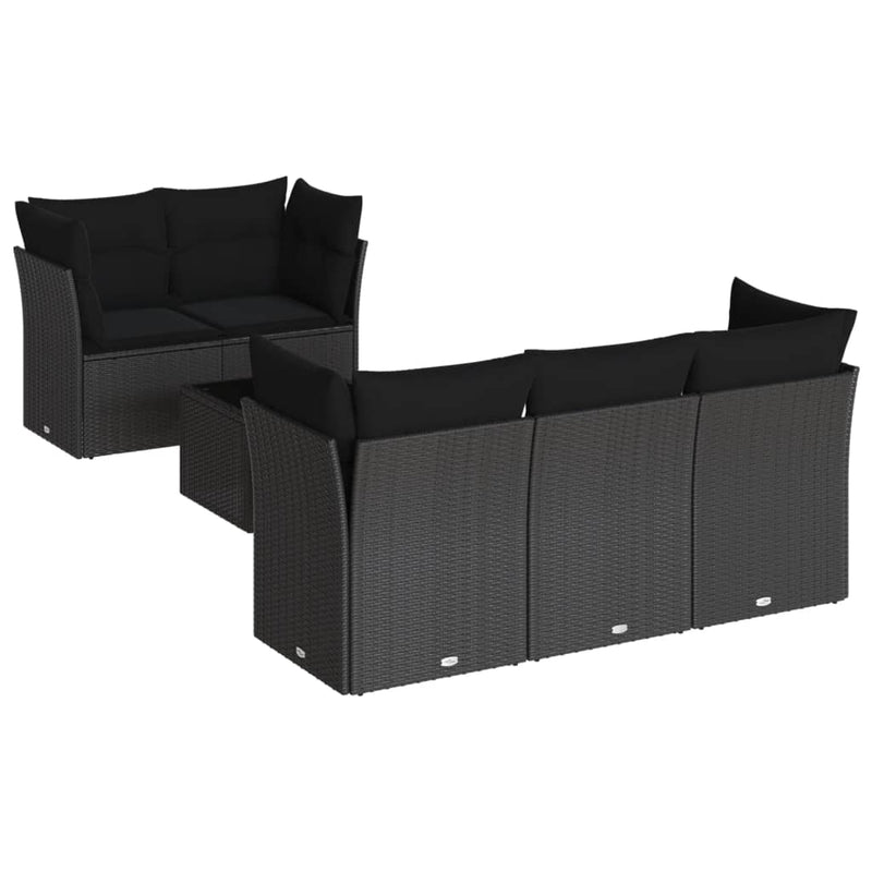 6 Piece Garden Sofa Set with Cushions Black Poly Rattan Payday Deals