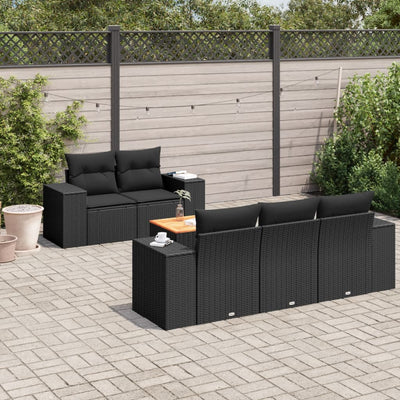 6 Piece Garden Sofa Set with Cushions Black Poly Rattan