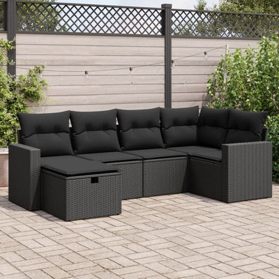 6 Piece Garden Sofa Set with Cushions Black Poly Rattan