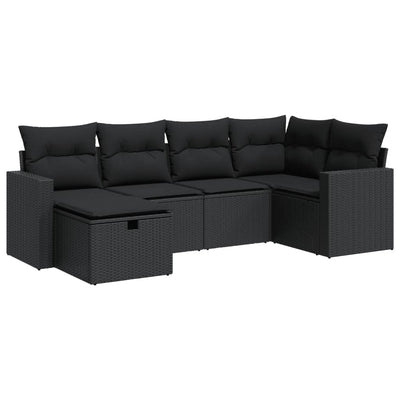 6 Piece Garden Sofa Set with Cushions Black Poly Rattan Payday Deals