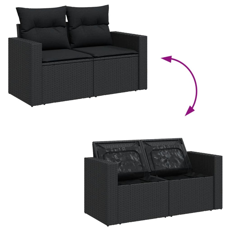 6 Piece Garden Sofa Set with Cushions Black Poly Rattan Payday Deals