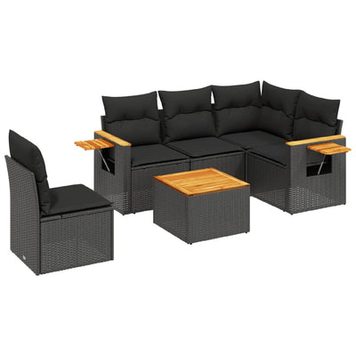 6 Piece Garden Sofa Set with Cushions Black Poly Rattan Payday Deals