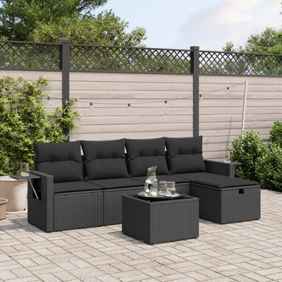 6 Piece Garden Sofa Set with Cushions Black Poly Rattan