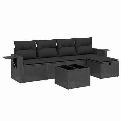 6 Piece Garden Sofa Set with Cushions Black Poly Rattan Payday Deals