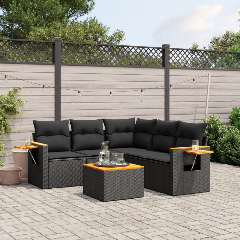 6 Piece Garden Sofa Set with Cushions Black Poly Rattan Payday Deals